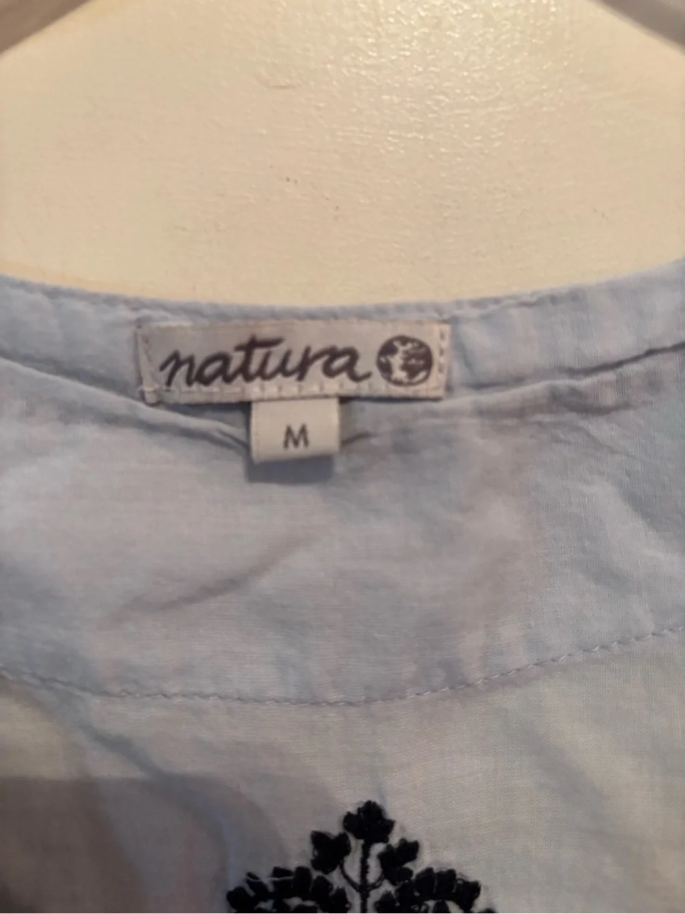 Anthropologie Natura Embroidered V-Neck Blue Top - Picture 4 of 6